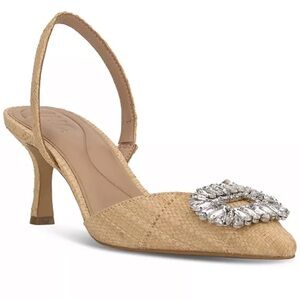 INC International Concepts Tan Slingback Heels with Crystal Accent